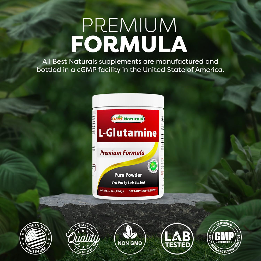 Best Naturals etiqueta nutricional detallada con ingrediente único L-glutamina