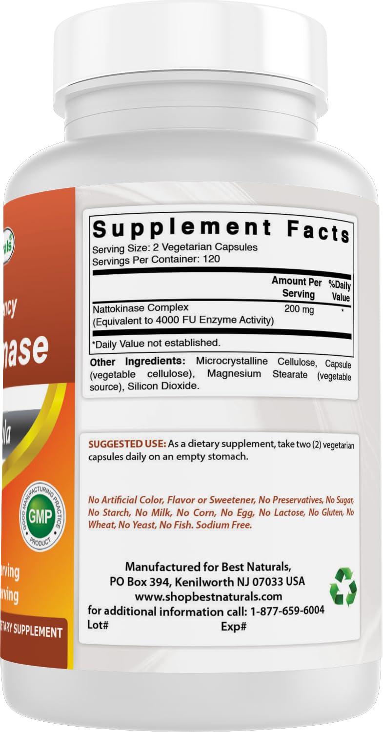 Best Naturals etiqueta nutricional y sellos GMP/FDA para garantía de calidad