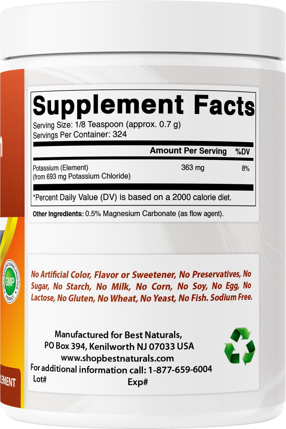 Best Naturals etiqueta nutricional y certificados, garantía de calidad verificable