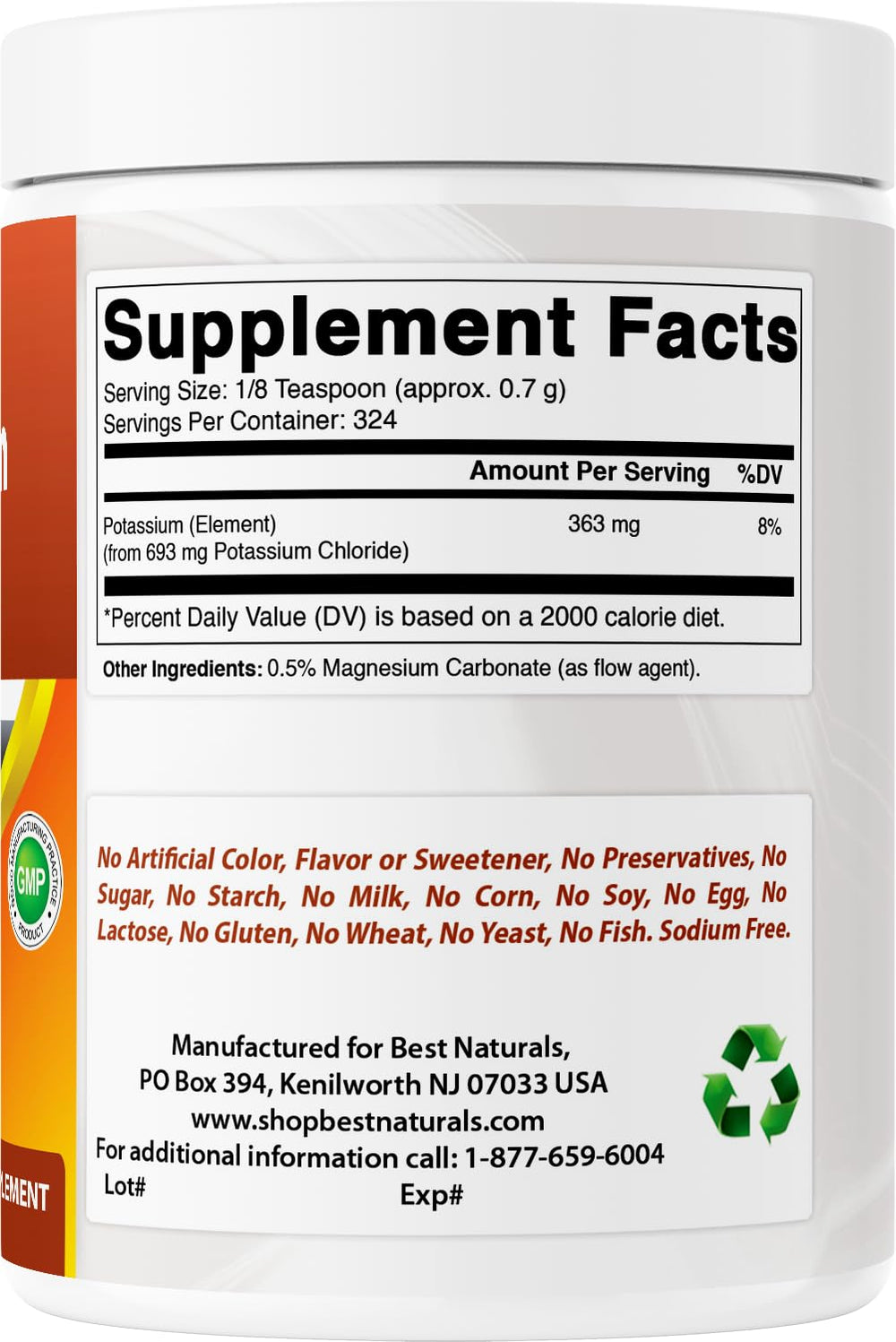 Best Naturals etiqueta nutricional y certificados, garantía de calidad verificable