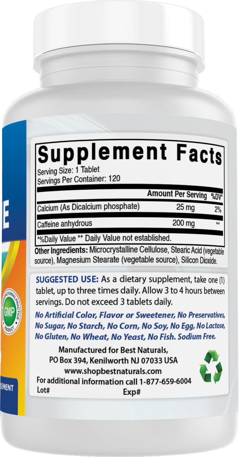 Best Naturals etiqueta nutricional ampliada mostrando 200 mg por tableta y cumplimiento