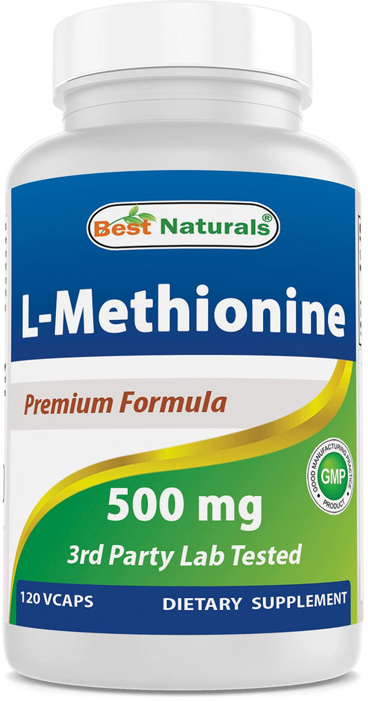 Best Naturals frasco frontal de L-Methionina 500 mg muestra presentación segura