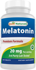 Best Naturals frasco frontal de melatonina 20 mg mostrando presentación grande