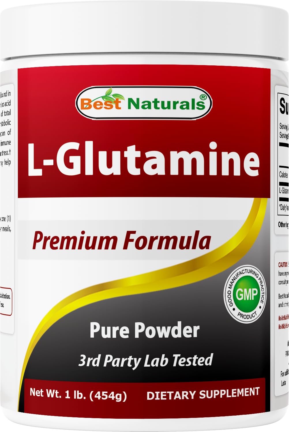 Best Naturals envase frontal de L-glutamina mostrando pureza y formato