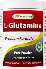 Best Naturals envase frontal de L-glutamina mostrando pureza y formato