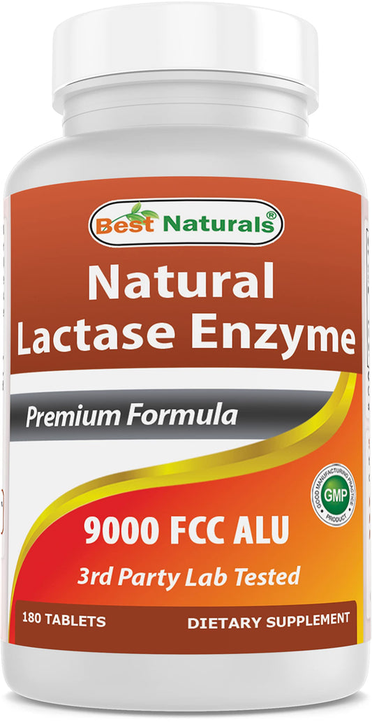 Best Naturals envase frontal de lactasa 9000 FCC ALU, proporciona alivio digestivo al consumir lácteos