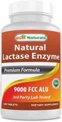 Best Naturals envase frontal de lactasa 9000 FCC ALU, proporciona alivio digestivo al consumir lácteos