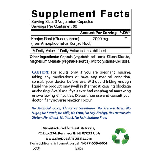 Best Naturals Konjac Root botella, formato práctico para uso diario.