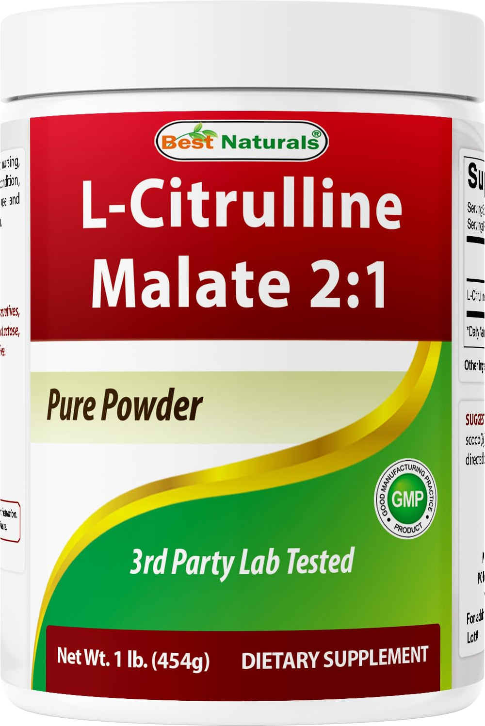 Envase Best Naturals L-Citrulline Malate frontal mostrando marca y tamaño 1 lb, ideal para mezclas