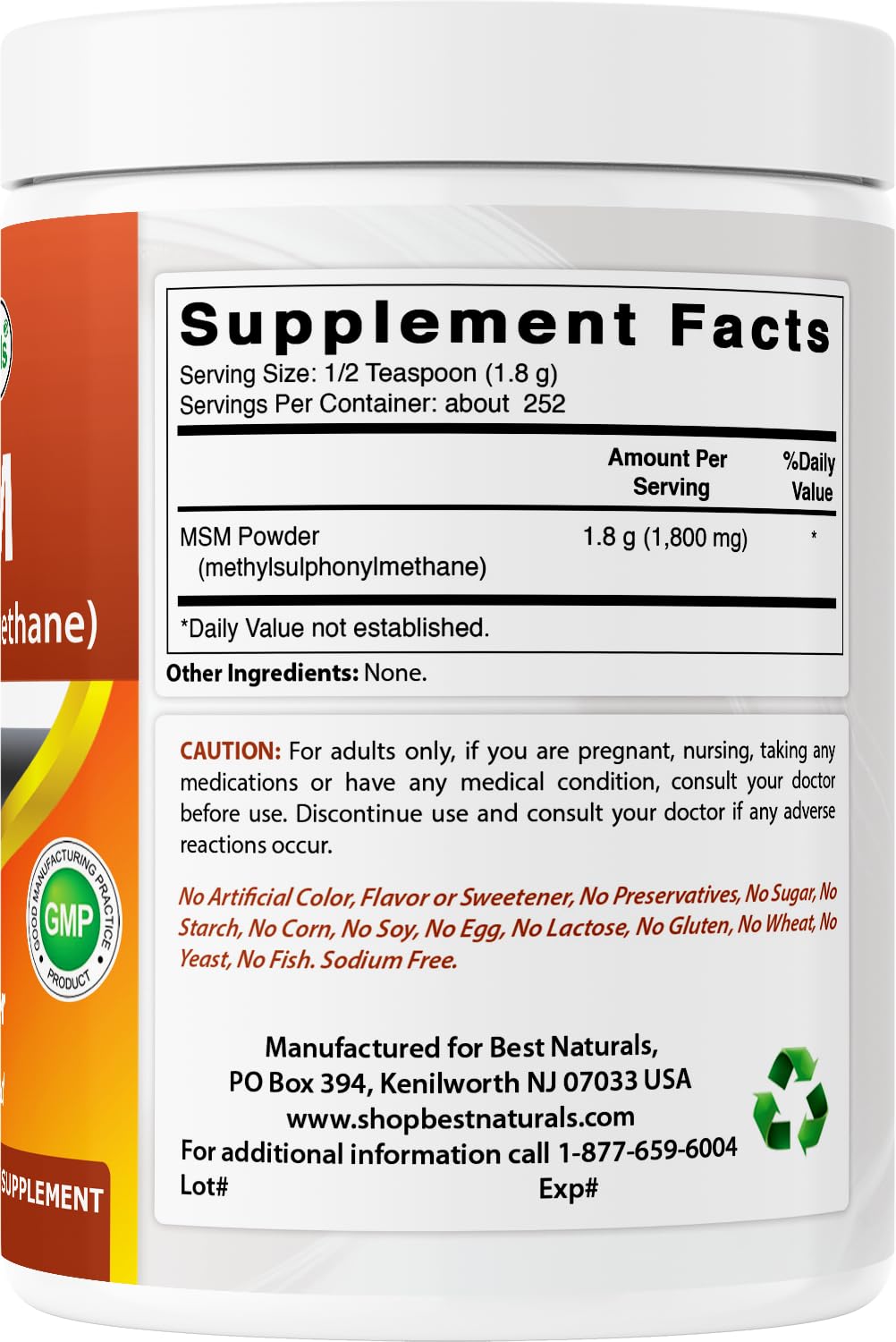Best Naturals etiqueta nutricional y lista de ingredientes clara