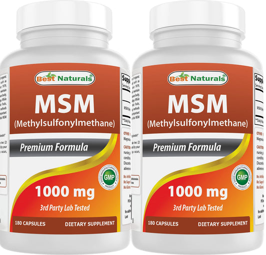 Best Naturals frasco frontal de MSM 1000 mg muestra presentación y cantidad