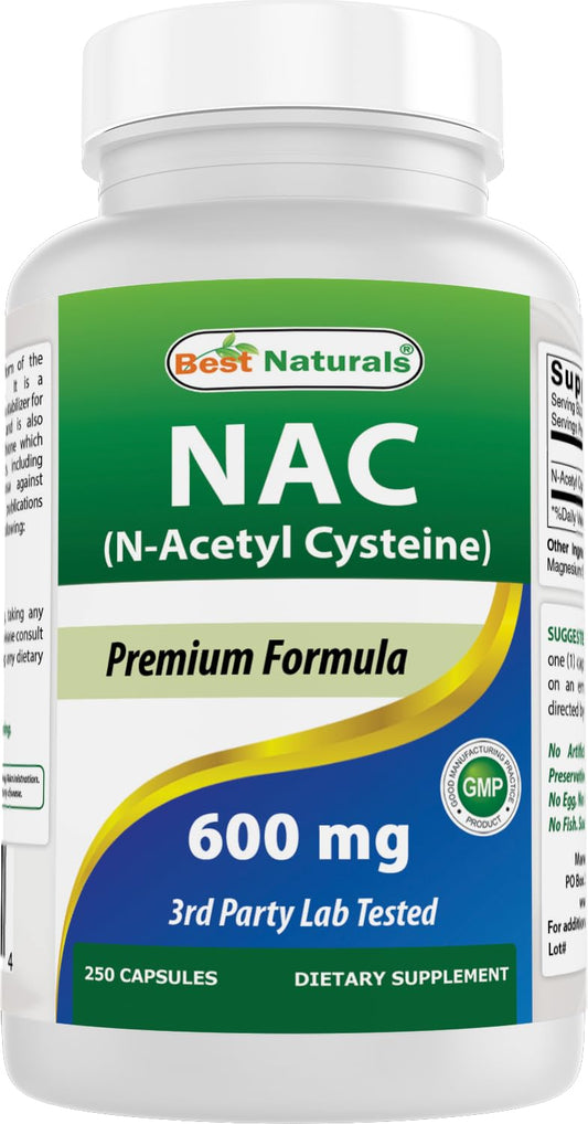 Best Naturals NAC 600 mg, botella-capsulas, apoyo antioxidante diario