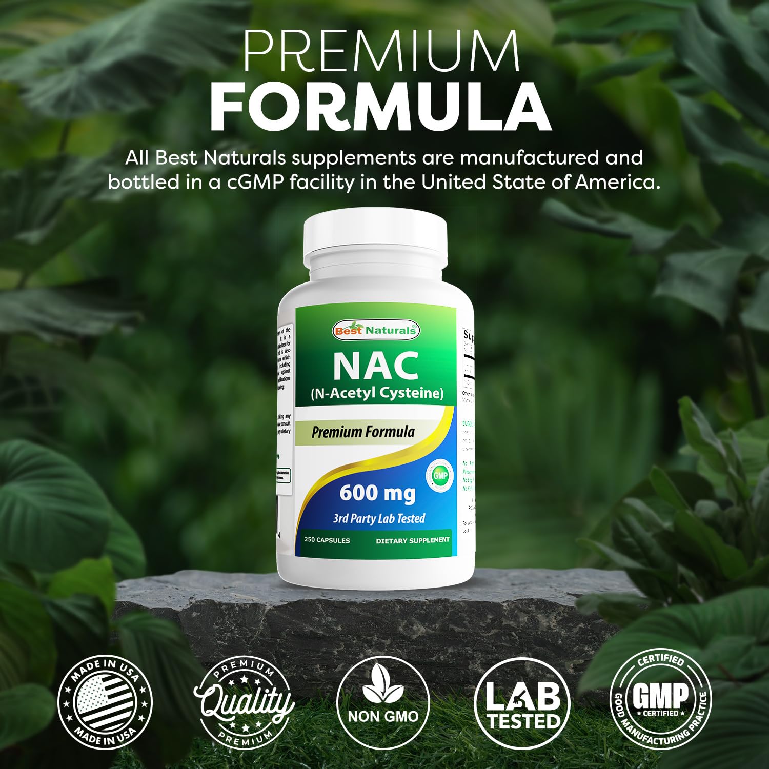 Best Naturals frasco al lado de objeto para escala mostrando tamaño real del envase