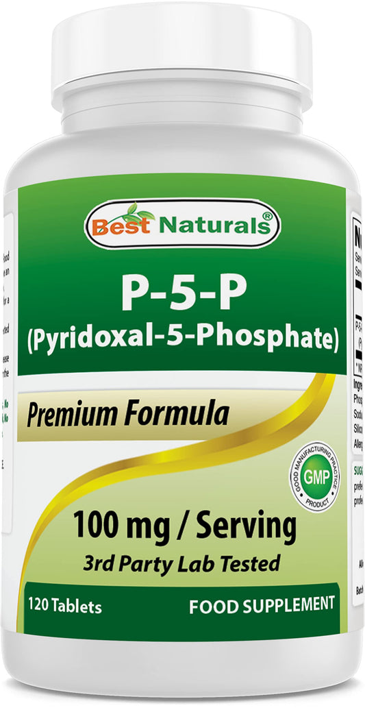 Best Naturals botella frontal del suplemento P5P que muestra la marca y formato
