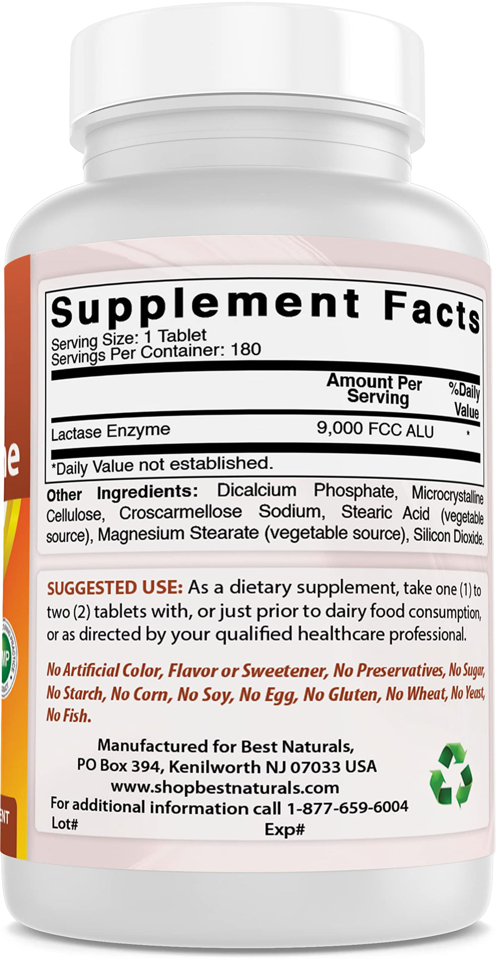 Comprimido Best Naturals junto a un bol de yogur, sugiere uso práctico para comidas con lácteos