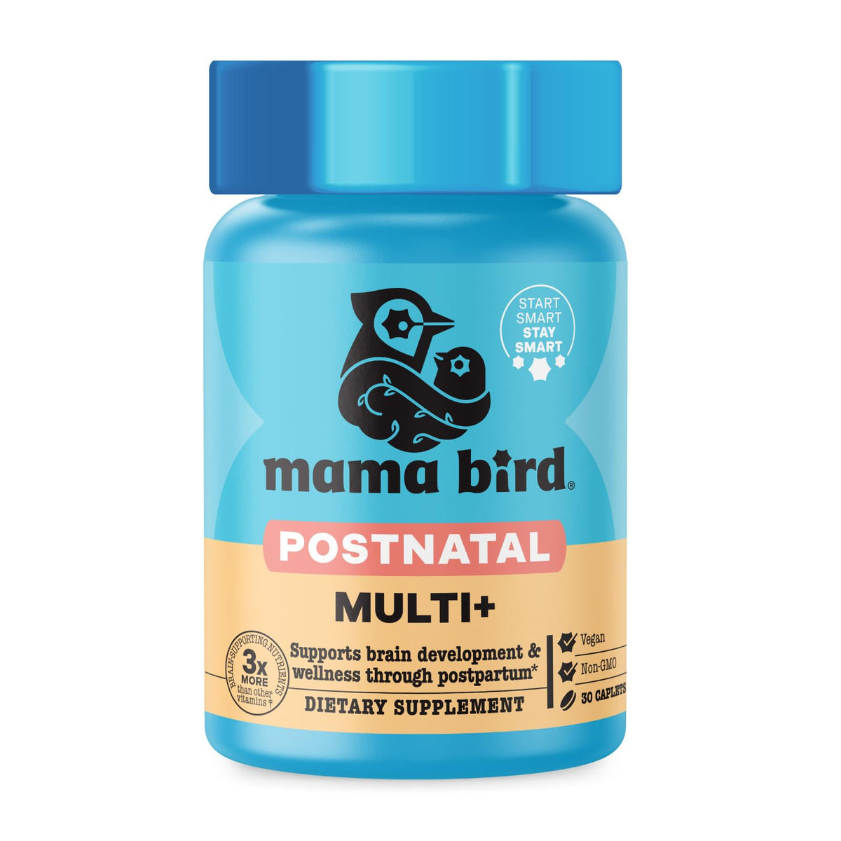 Best Nest Wellness frasco Mama Bird Postnatal Multi+ mostrado frontalmente para identificar el producto