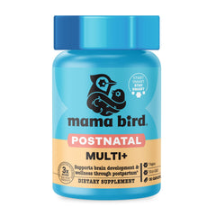 Best Nest Wellness frasco Mama Bird Postnatal Multi+ mostrado frontalmente para identificar el producto