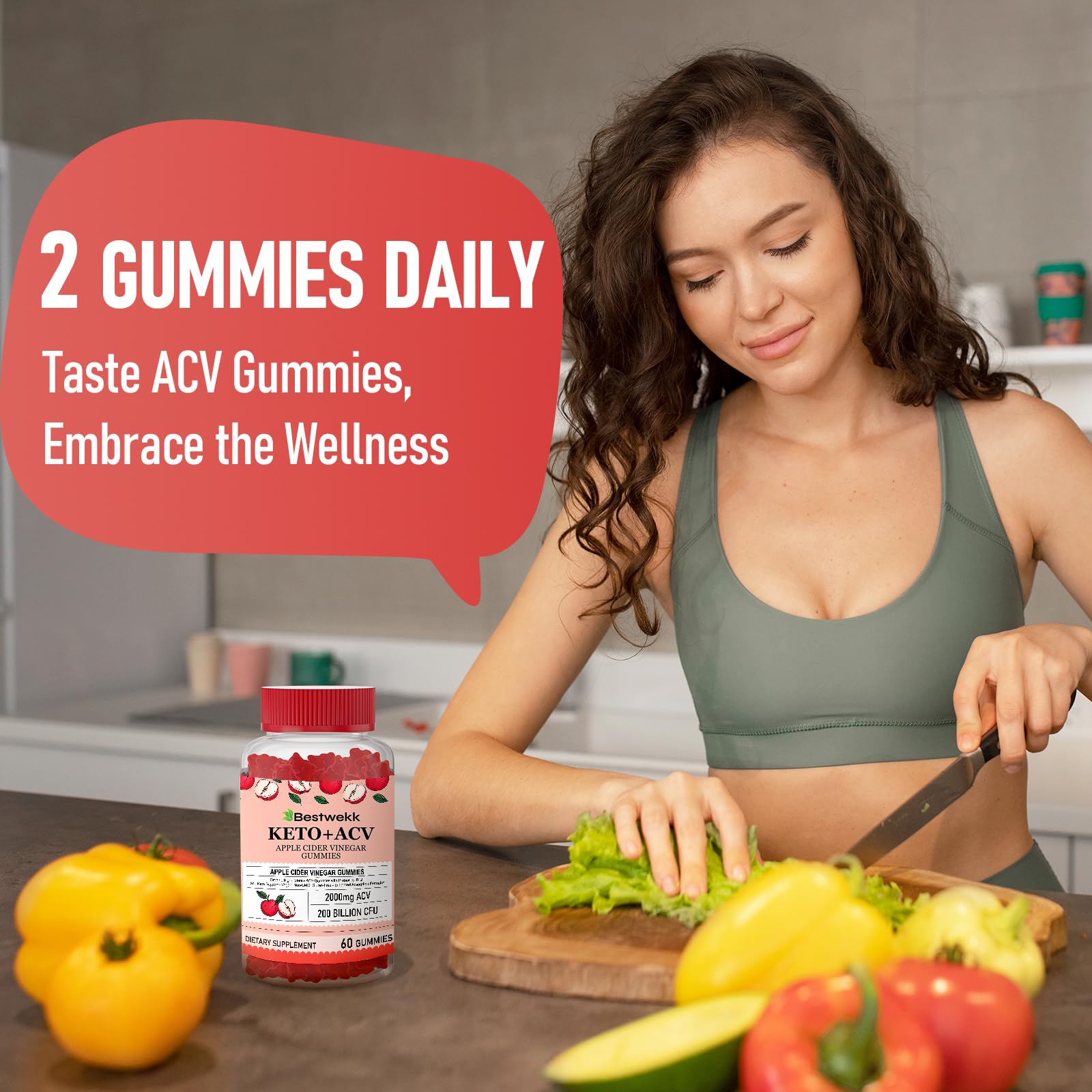 Bestwekk gomitas junto a manzanas y cúrcuma orgánica natural
