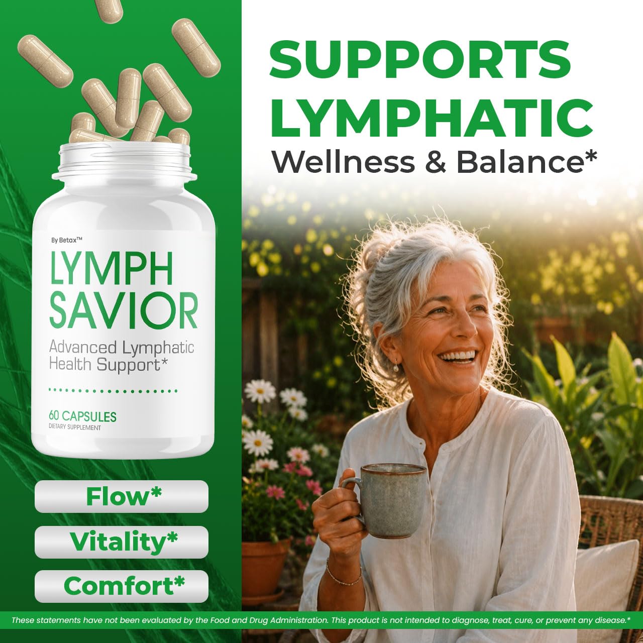BetaX Lymph Savior muestra textura de cápsulas y recubrimiento, fácil ingestión