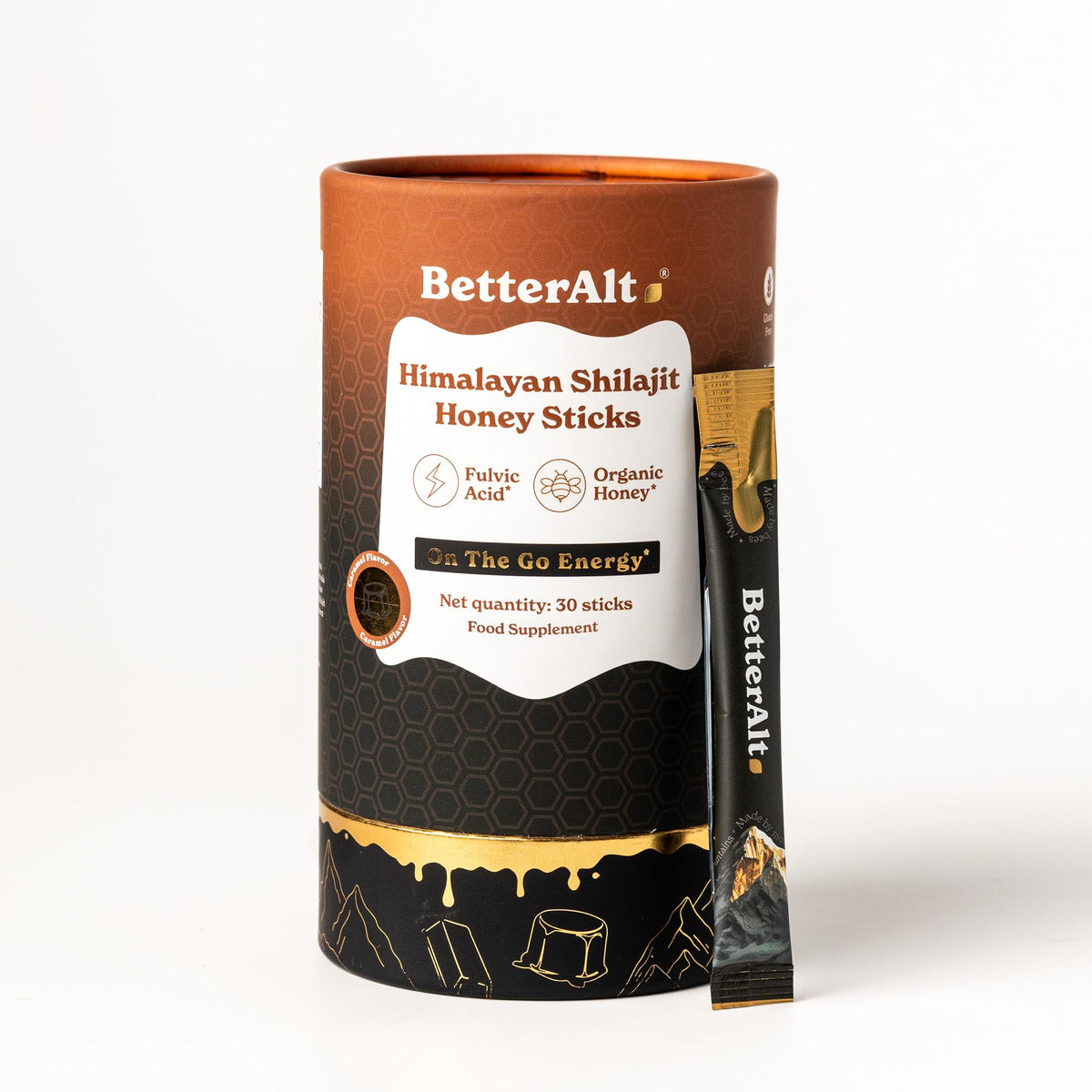 Better Alt paquete frontal mostrando caja con 30 sticks y beneficios