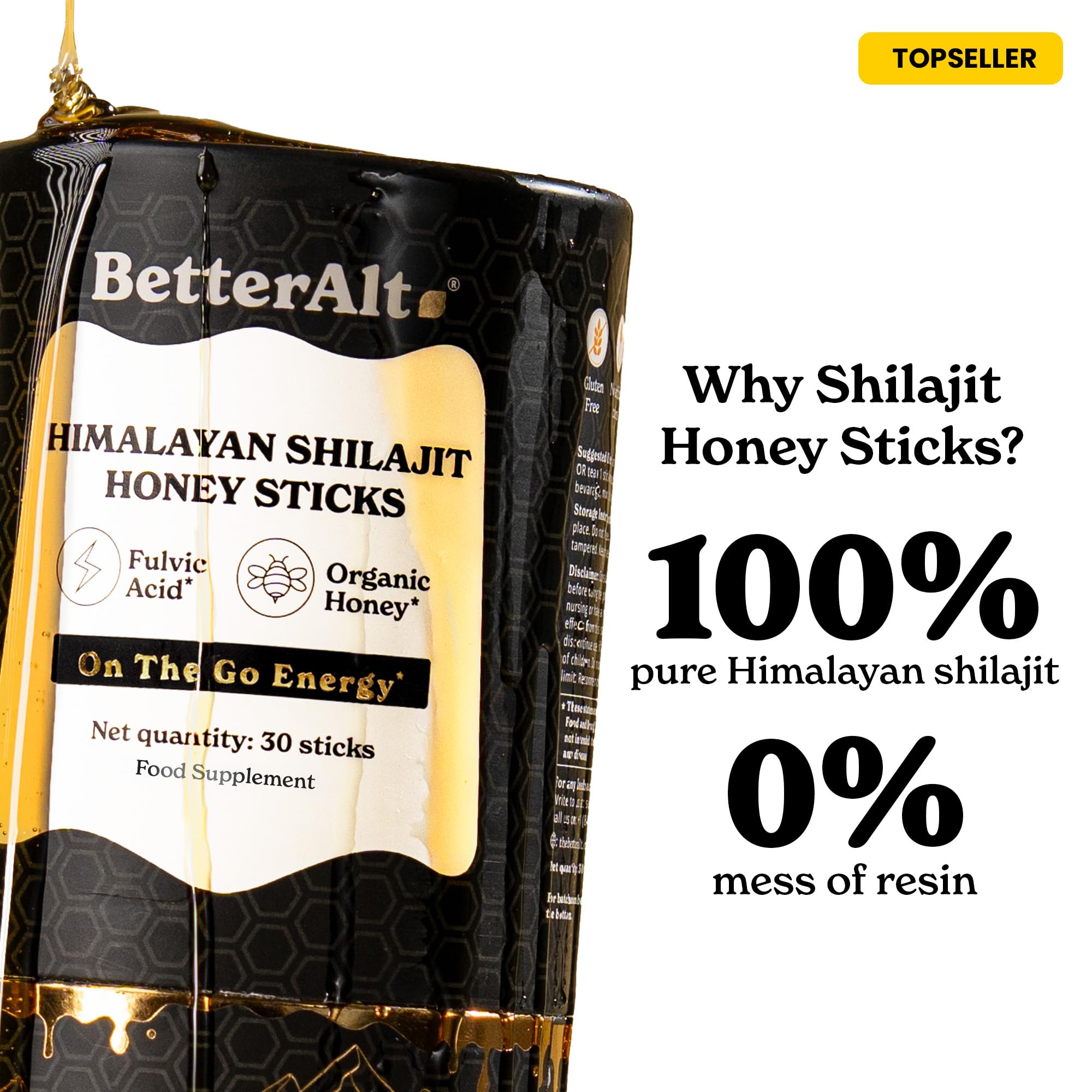 Better Alt resina de shilajit en primer plano mostrando pureza y origen natural