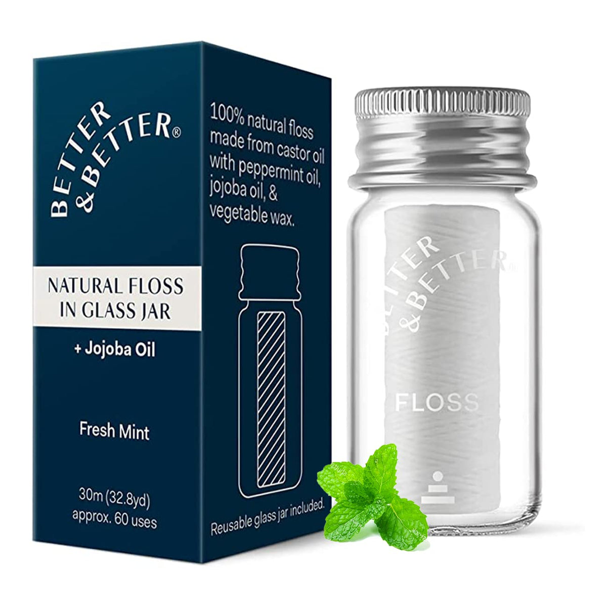Better & Better tarro de vidrio reutilizable con hilo dental sostenible