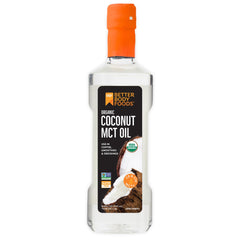 BetterBody Foods envase frontal que muestra aceite MCT orgánico y beneficio de uso neutro