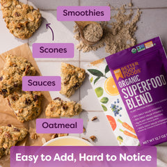 BetterBody Foods mezcla visible de frutas y verduras, contenido antioxidante