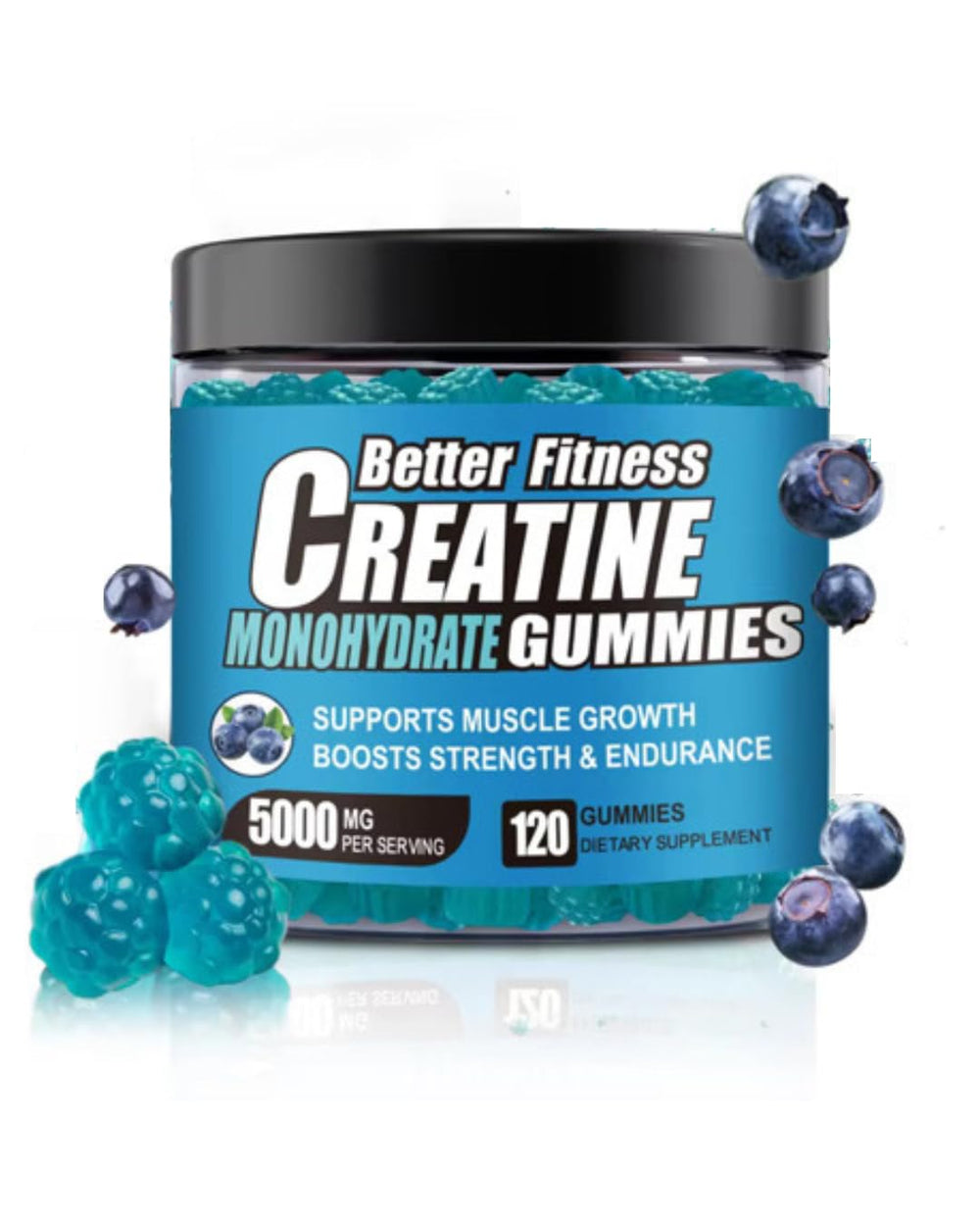 BetterFitness frasco frontal con gominolas blueberry y dosis visible