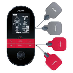 Beurer EM59 frontal mostrando controles y diseño portátil para facilidad de uso