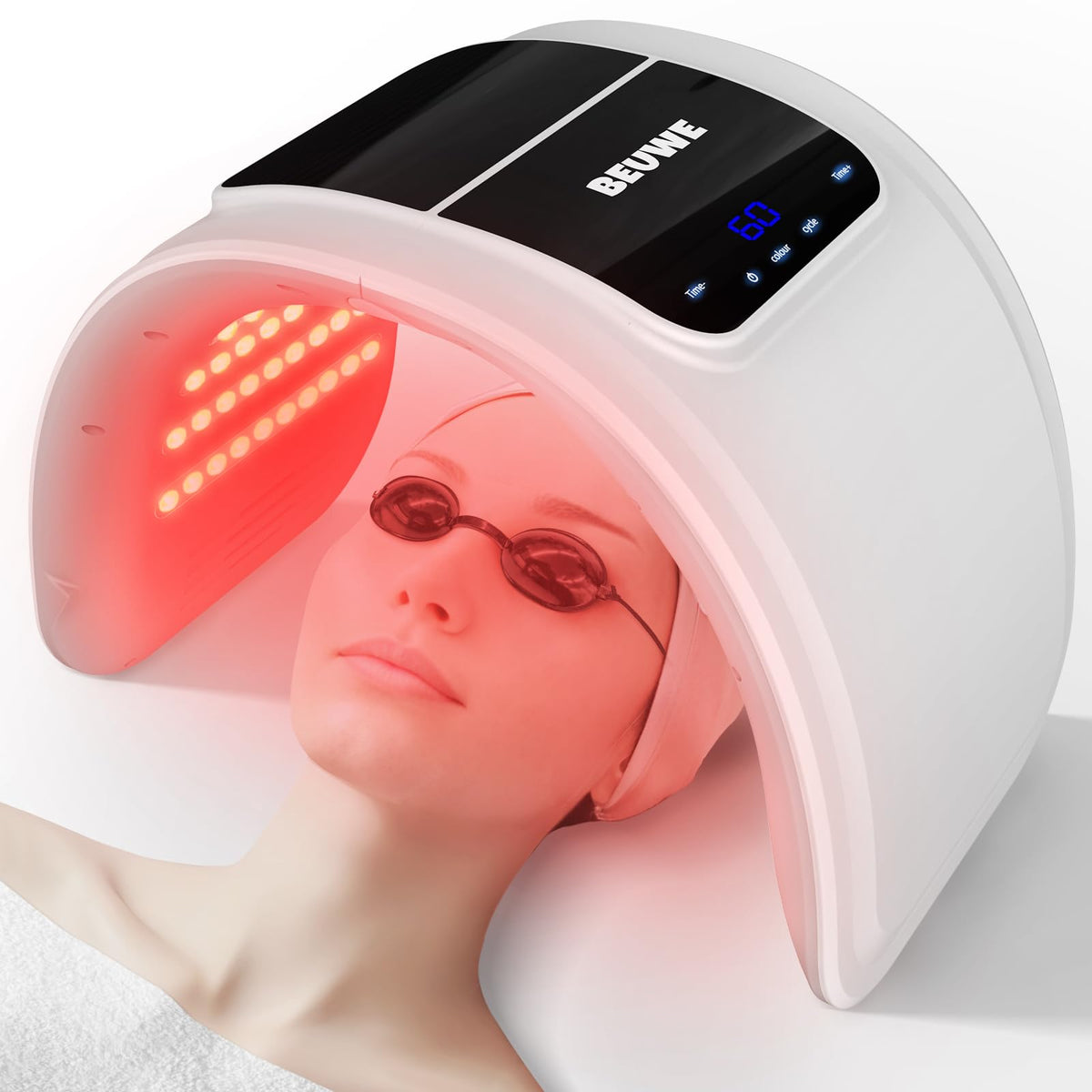 Beuwe máscara frontal mostrando 100 puntos de luz y cobertura uniforme