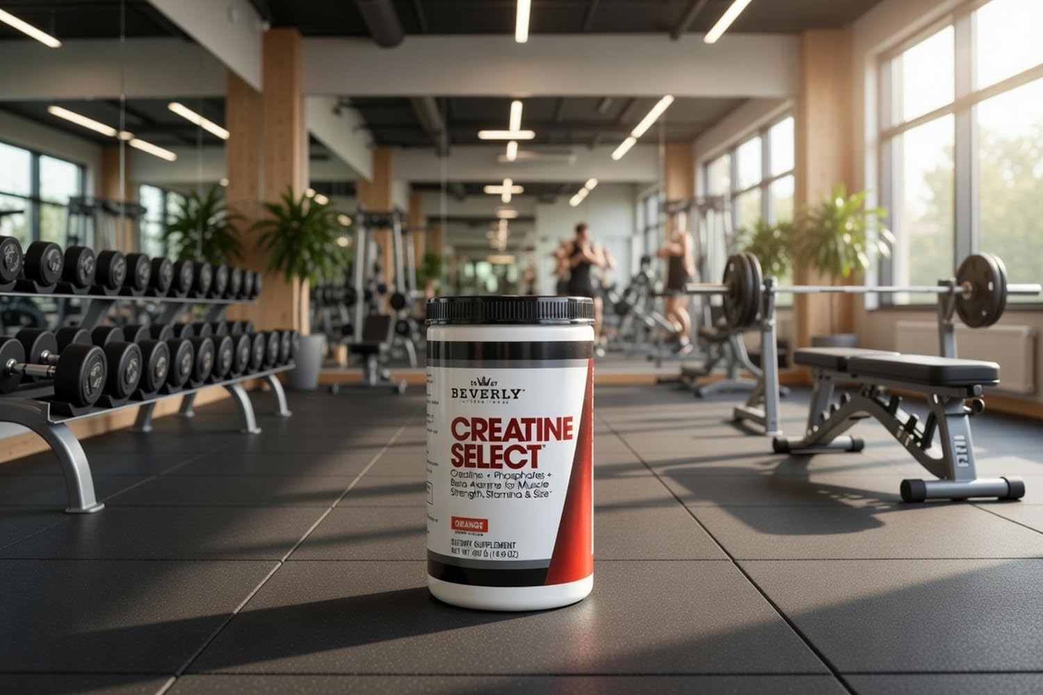 Beverly International Creatine Select cucharilla medidora mostrando dosis por servicio