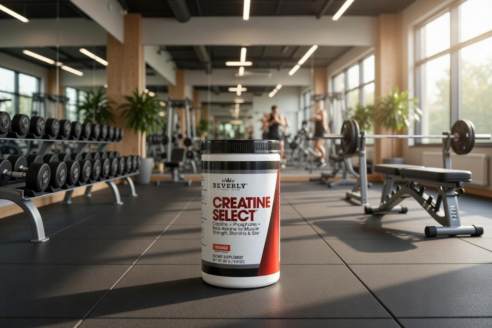 Beverly International Creatine Select cucharilla medidora mostrando dosis por servicio