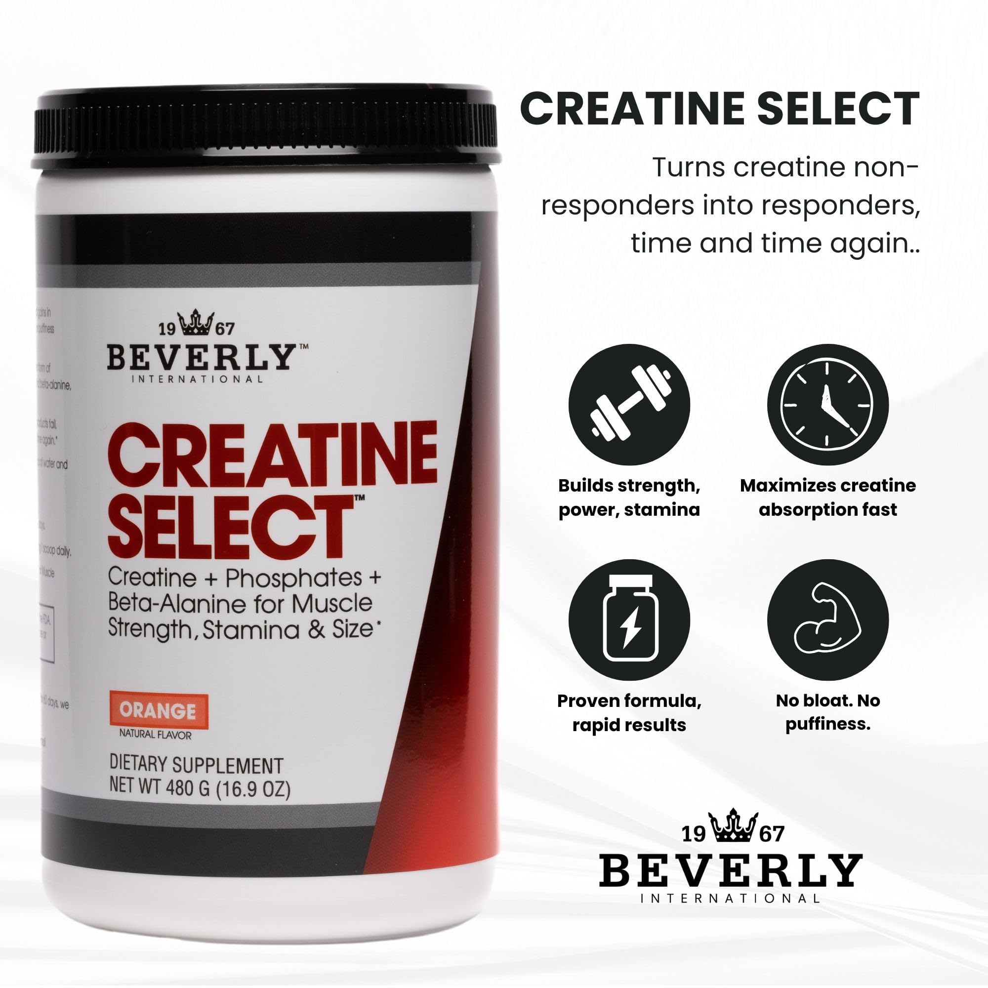 Beverly International Creatine Select etiqueta de ingredientes destacando creatina y fosfatos