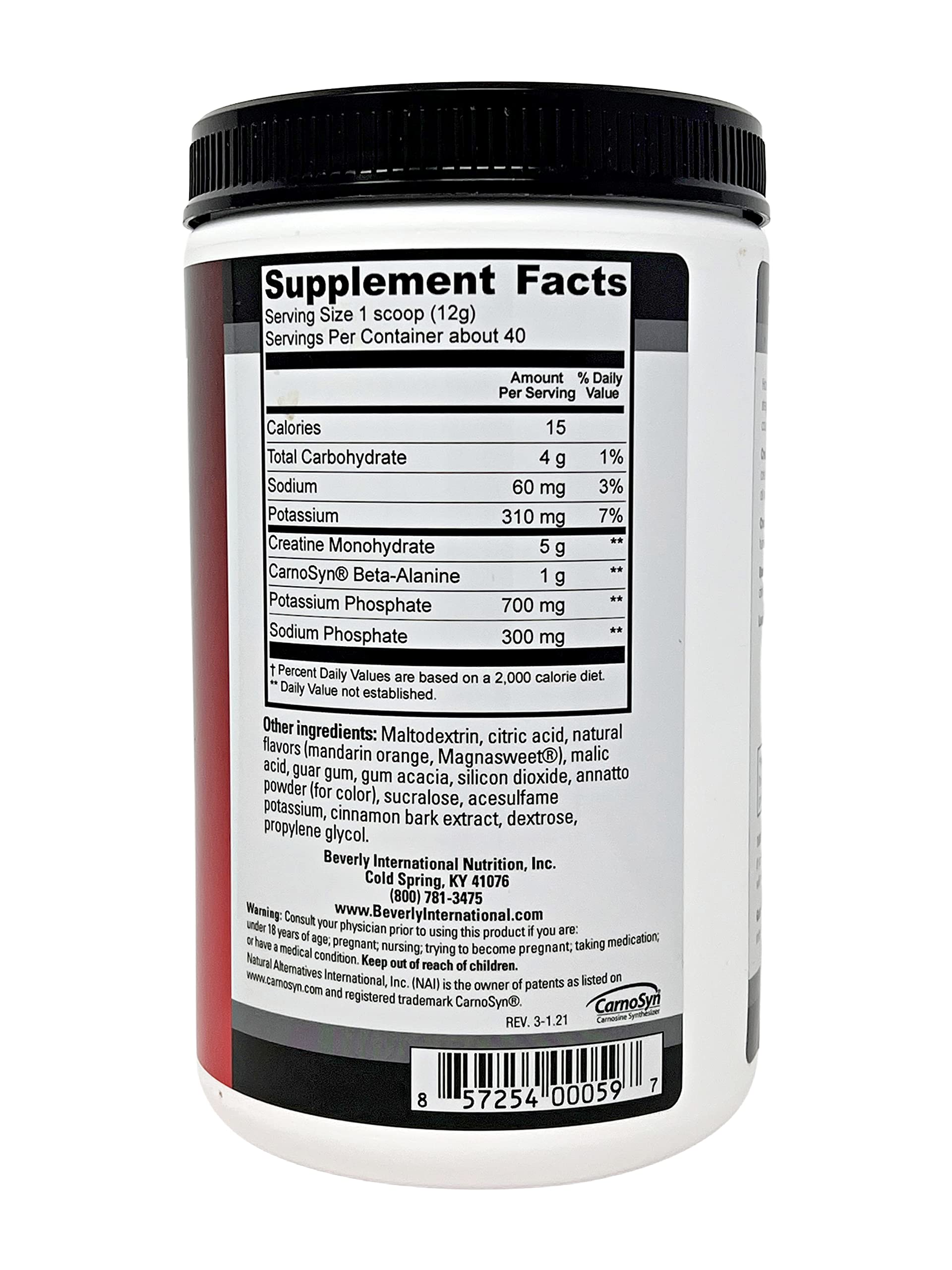 Beverly International Creatine Select polvo naranja con textura fina y mezcla fácil