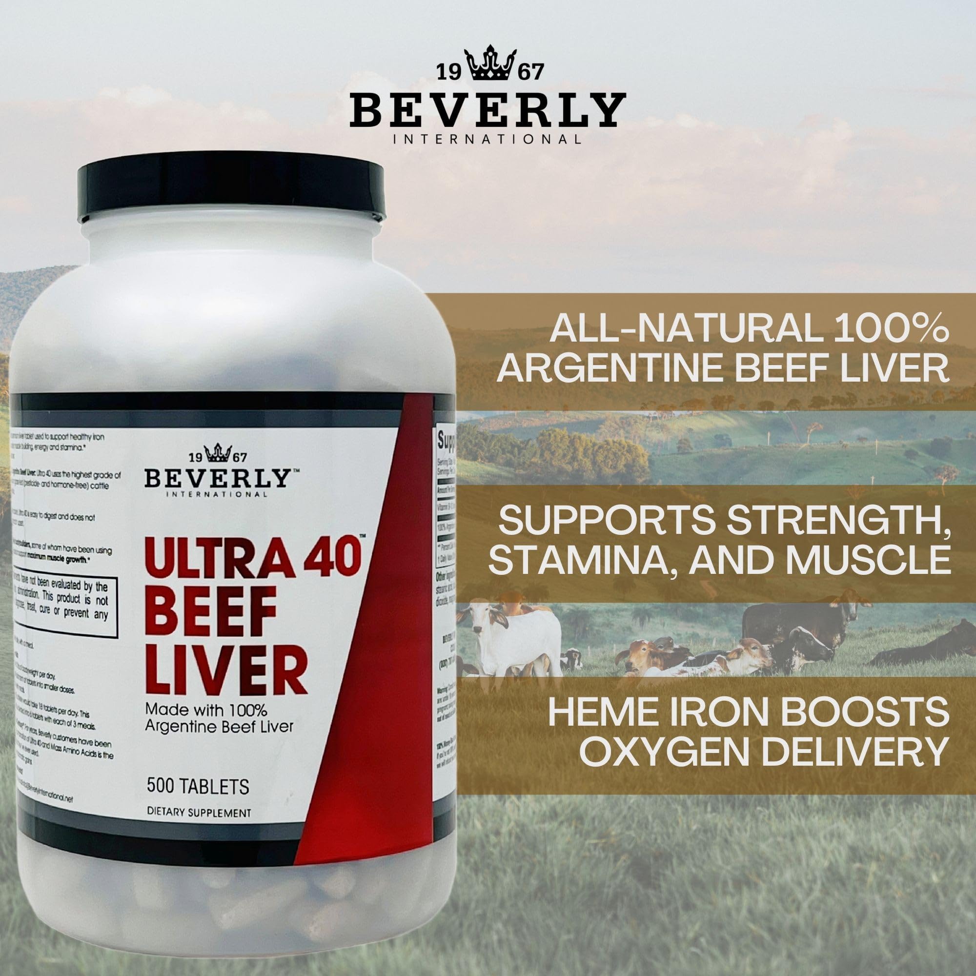 Beverly International Ultra 40 etiqueta nutricional mostrando origen y componentes