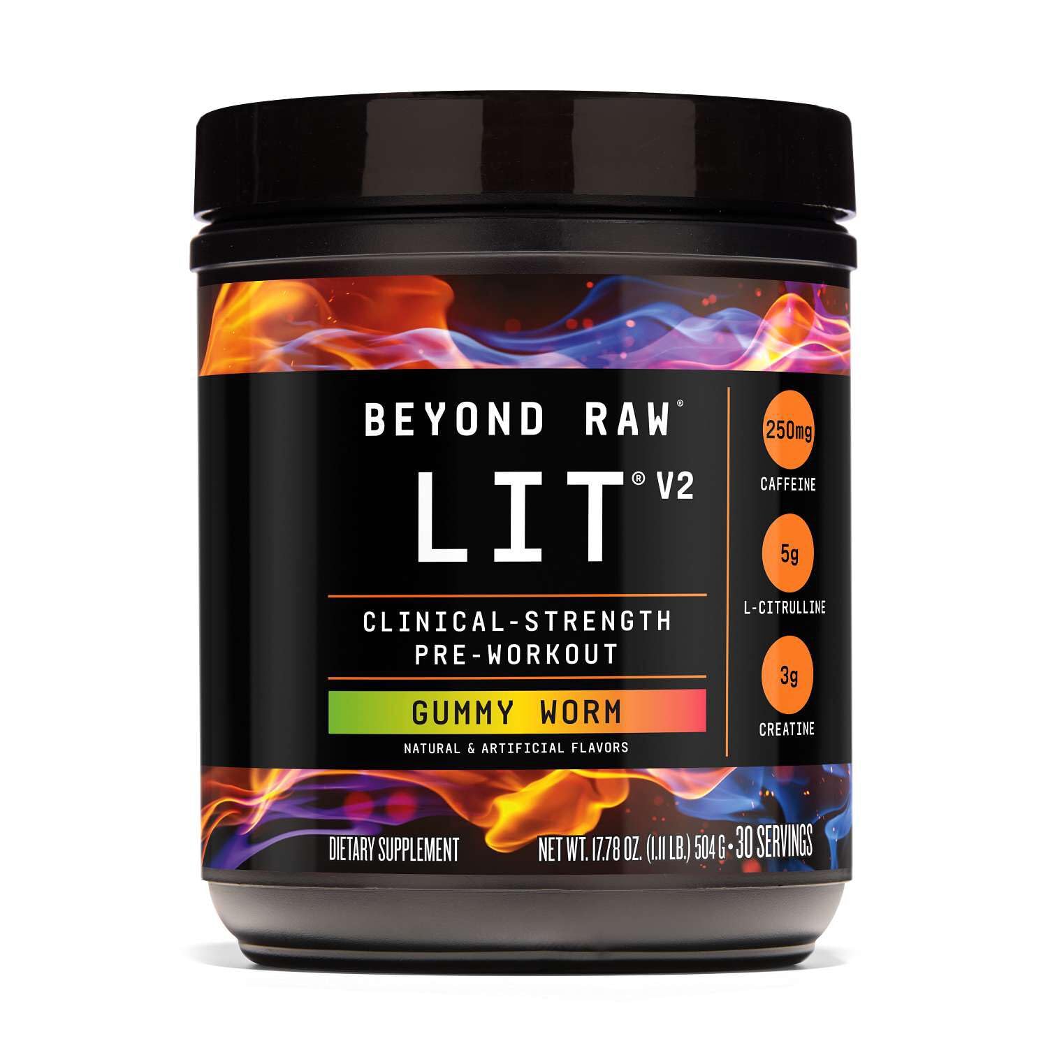 BEYOND RAW envase frontal mostrando 30 servicios y diseño de marca, ideal para energía intensa