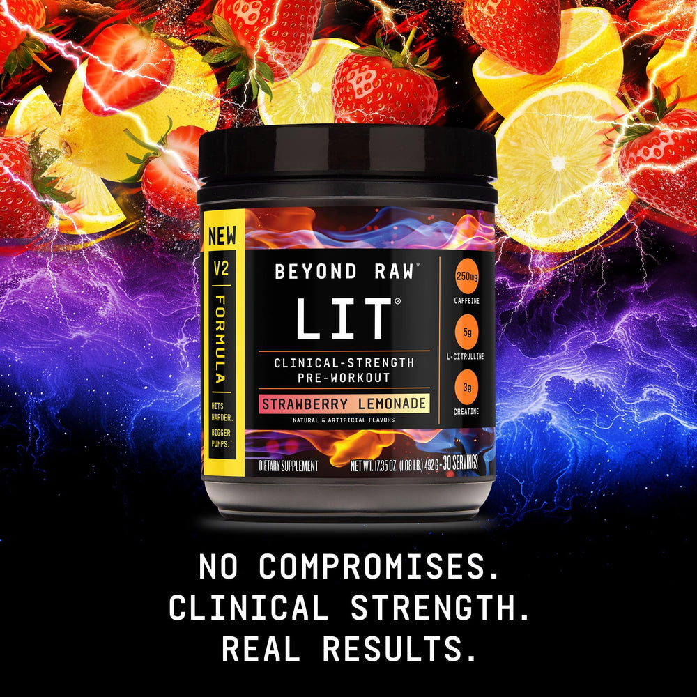 BEYOND RAW batido Strawberry Lemonade en ambiente lifestyle energizante