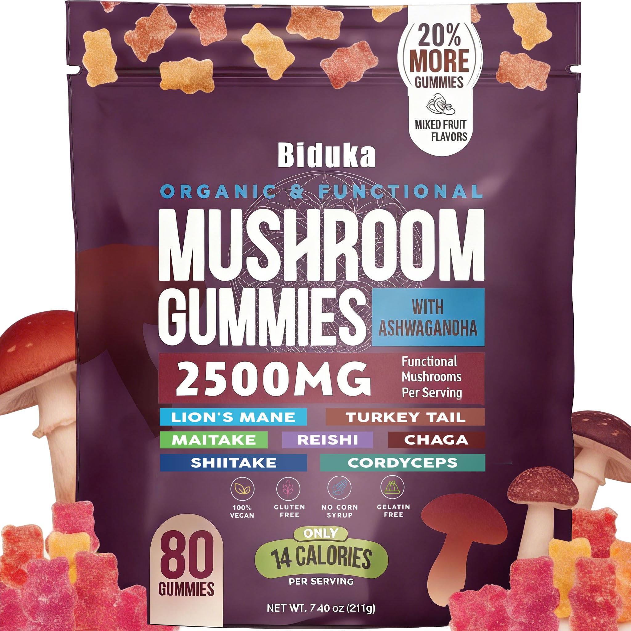 Biduka frente del empaque mostrando 80 gomitas y beneficio conveniencia