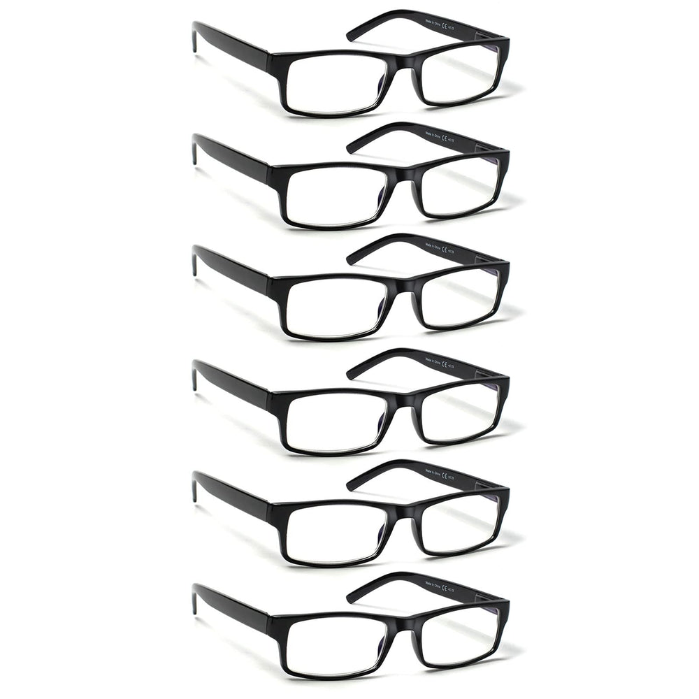 BIENCOOL vista frontal del paquete de seis gafas negras con diseño clásico