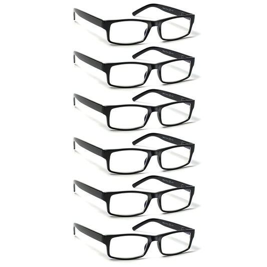 BIENCOOL vista frontal del paquete de seis gafas negras con diseño clásico