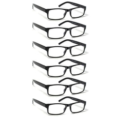 BIENCOOL vista frontal del paquete de seis gafas negras con diseño clásico