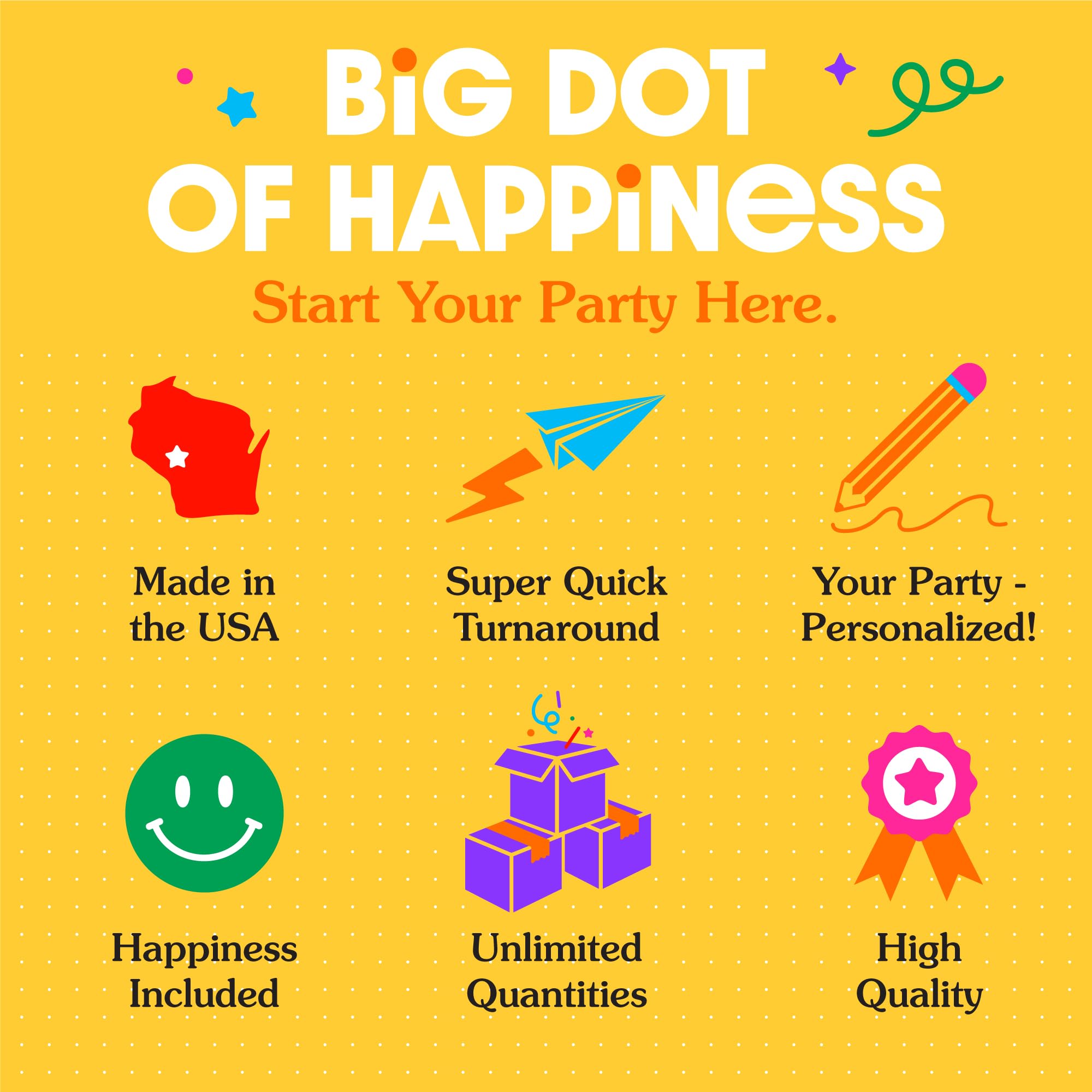 Big Dot of Happiness enfoque en la impresión nítida y colores vivos del diseño