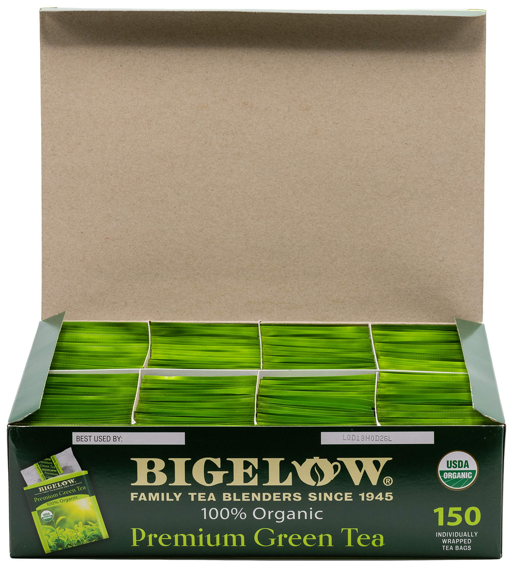 Bigelow Tea comparación de tamaño ilustrando ahorro y abastecimiento prolongado