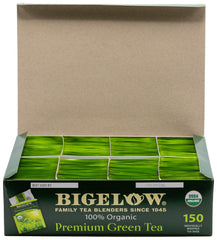 Bigelow Tea comparación de tamaño ilustrando ahorro y abastecimiento prolongado