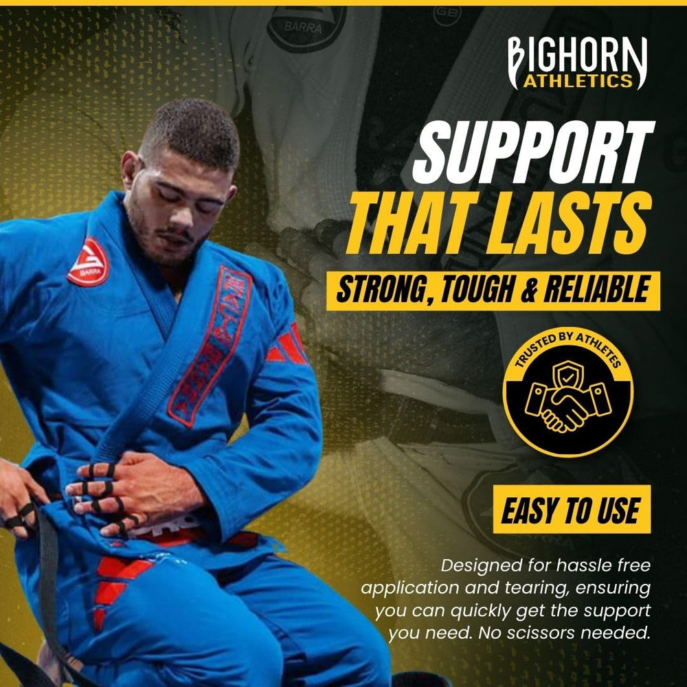 Bighorn Athletics mano de escalador usando cinta para protección