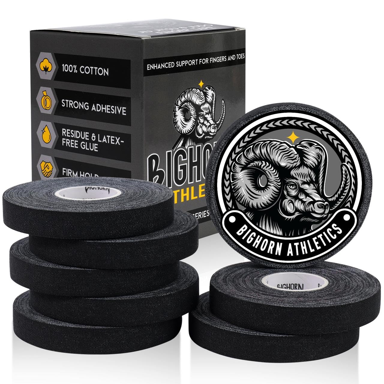 Bighorn Athletics caja frontal mostrando las 8 rollos y beneficios prácticos