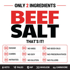 Etiqueta de ingredientes Bingeworthy con solo carne y sal, destaca transparencia