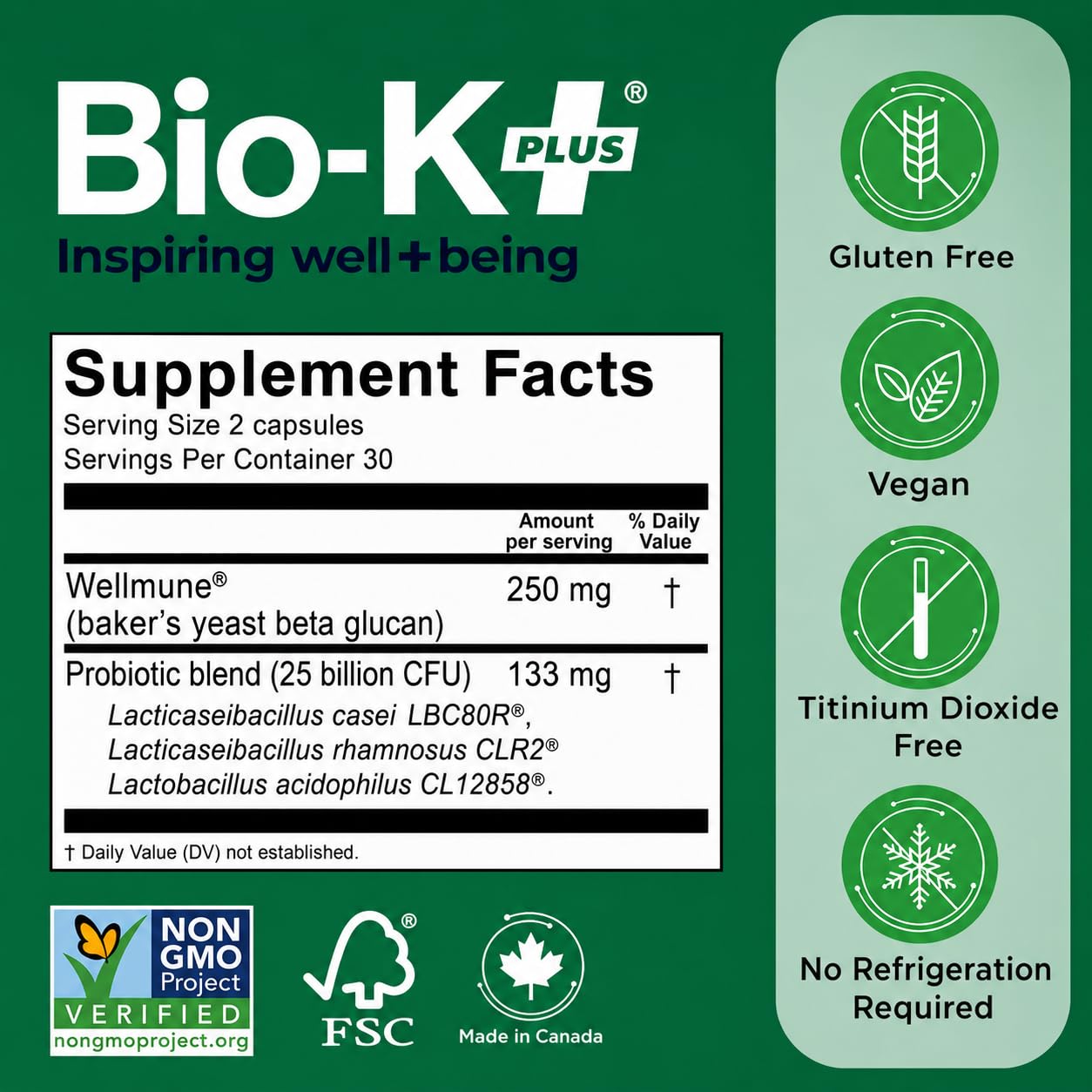 Bio-K Plus botella abierta con cápsulas que muestra contenido y facilidad