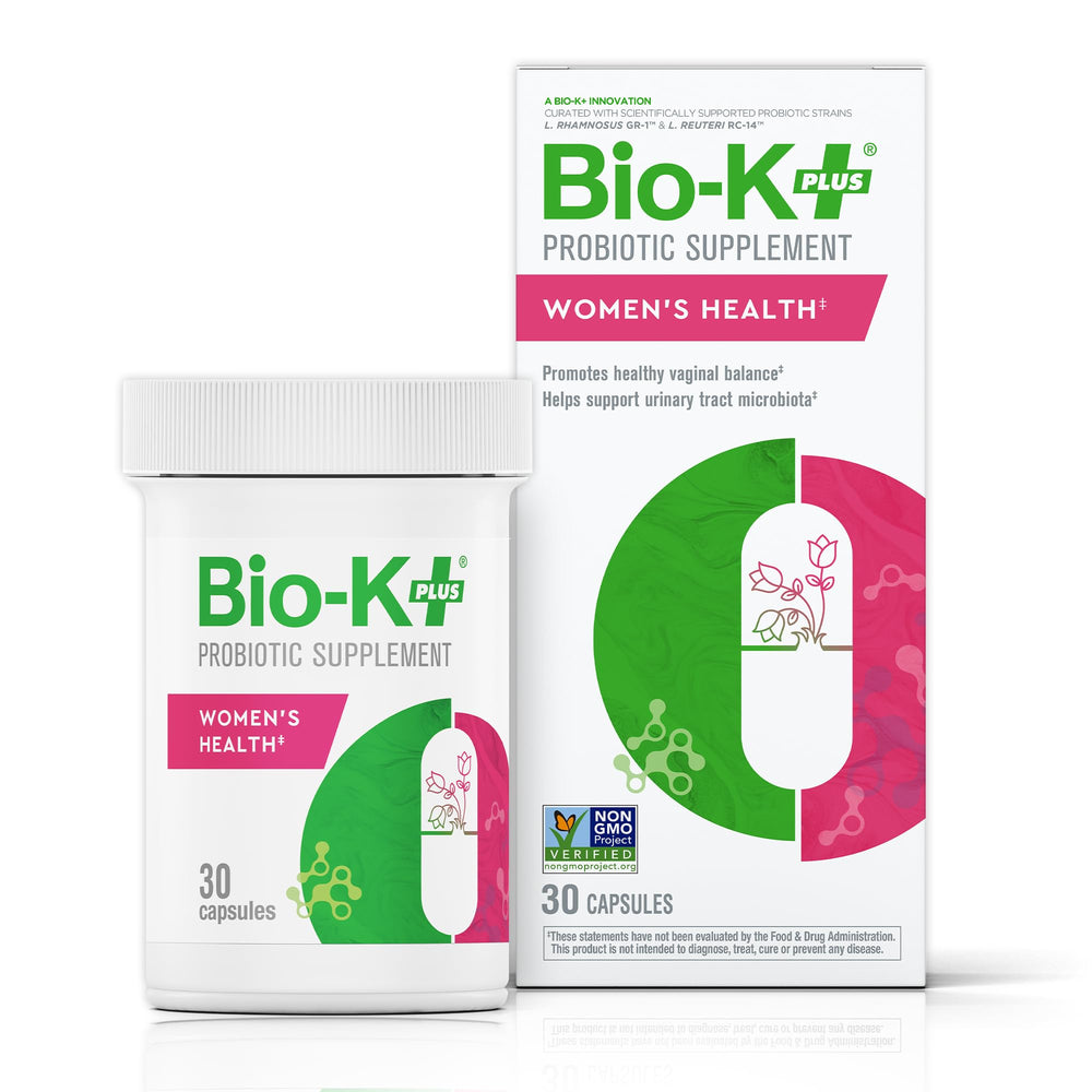 Bio-K Plus frente del envase mostrando el producto y beneficios prácticos